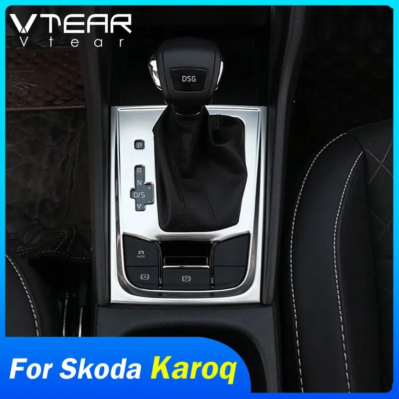 Vtear for Skoda Karoq Gear Shift Box Center Control Panel Cover Sticker Trim Strip Garnish Car-styling Accessories Interior 23