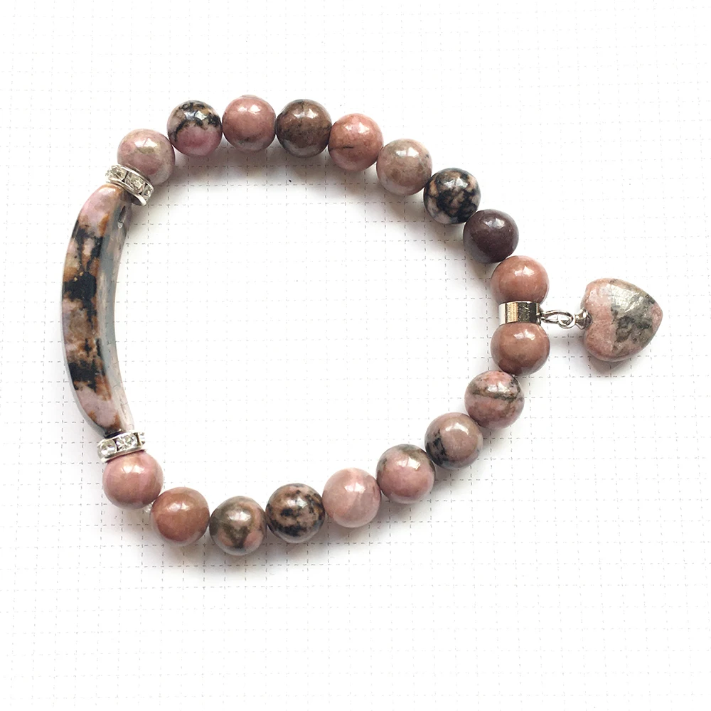 SN0862 8 mm Natural Rhodonite Pendant Bracelet for Women New Arrival Design Gemstone Yoga Bracelet Trendy Balance Jewelry