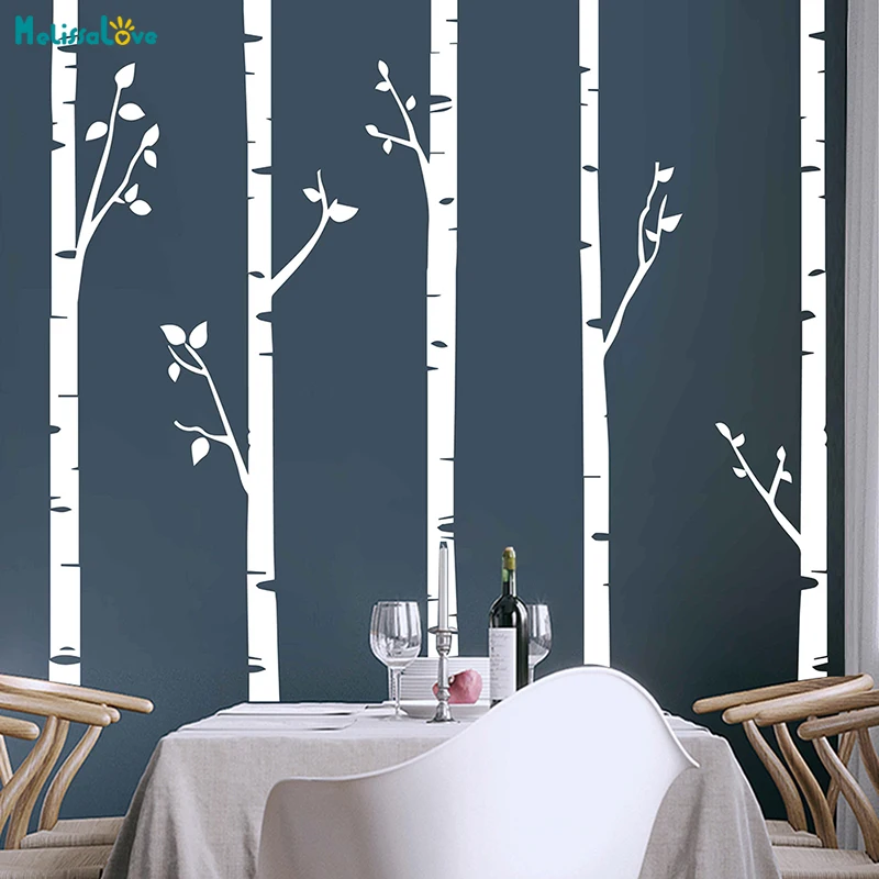 244cm tall Unique 5 Birch Trees With Branches Huge Size Wall Stickers for Kids Room Nursery Baby Wall Decals Customize Color 641