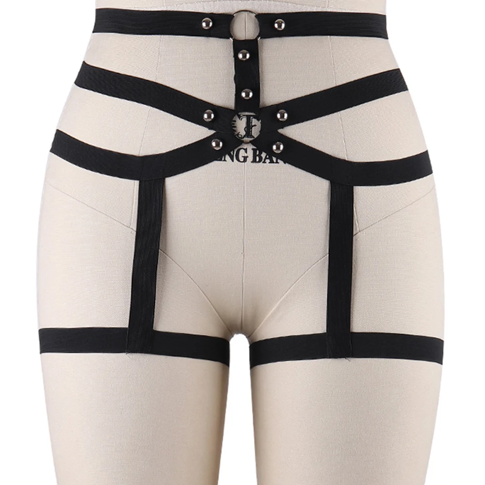 

Rivet Leg Harness Belt Goth Garter Women Body Cage Bondage Sexy Lingerie Black Body Harness Pole Dance Stockings Garter Belt