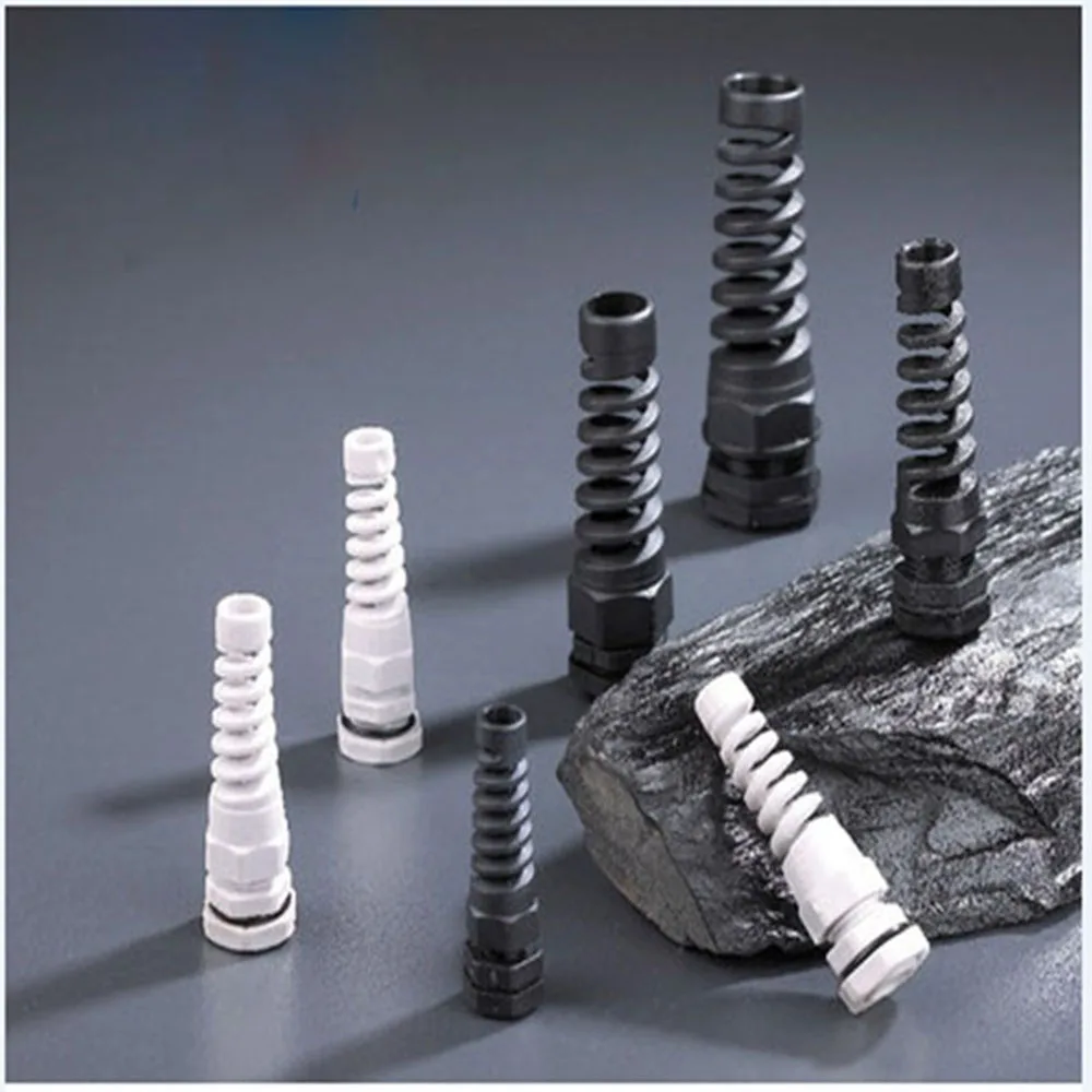 PG21 M25 5pcs Nylon Cable conduit Gland 9-16 thread gland Plastic Flex Spiral Strain Relief cable anti-bending connection