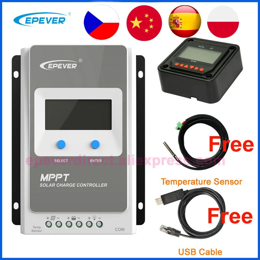 

EPEVER Tracer 1206AN 1210AN 2206AN 2210AN 3210AN 4210AN MPPT Solar Charge Controller 10A 20A 30A 40A 12v 24v auto work with LCD