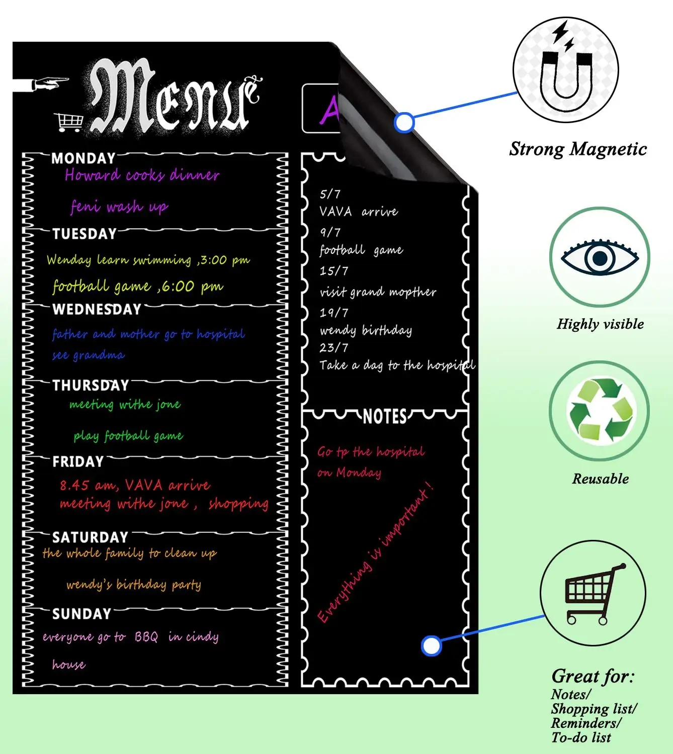 A3 Magnetic Whiteboard Sheet For Kitchen Fridge Multipurpose Fridge Weekly White Board Calendar For Menu Planning with 8 pen