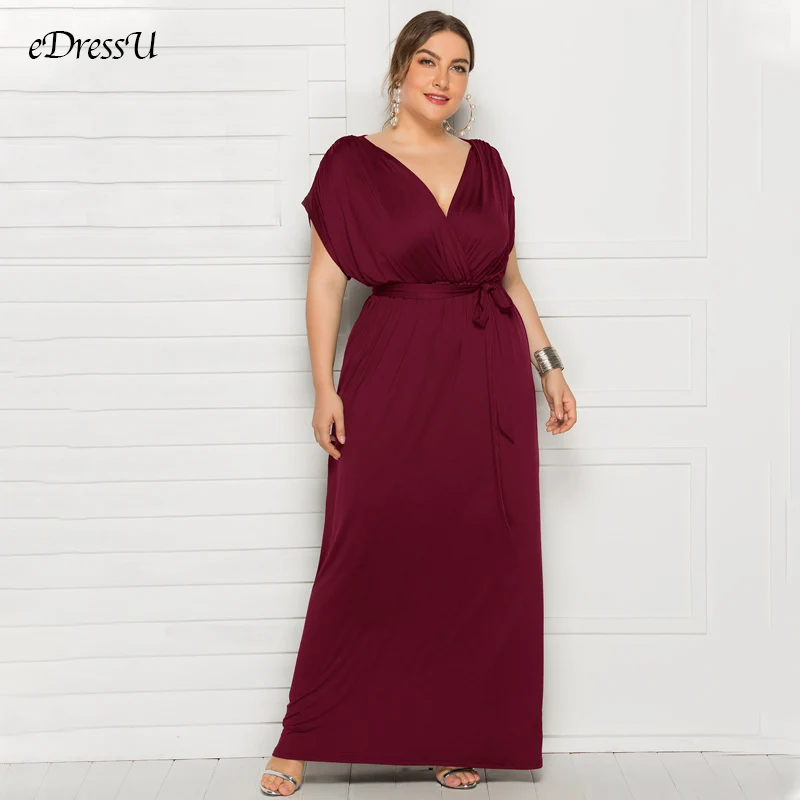 EDressU 2022 Robe de soirée grande taille col en V extensible 7 couleurs Robe de soirée Robe de soirée Robe d\'invité de mariage LMT-FP3310