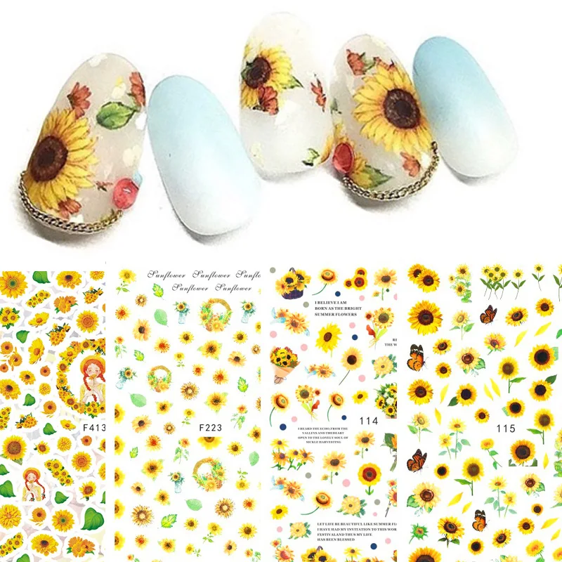 

Beauty Adhesive Sunflower 3D Nail Sticker Decals Foil Nail Art Decorations Stickers Designer Manicure Supplies Chrysanthemum