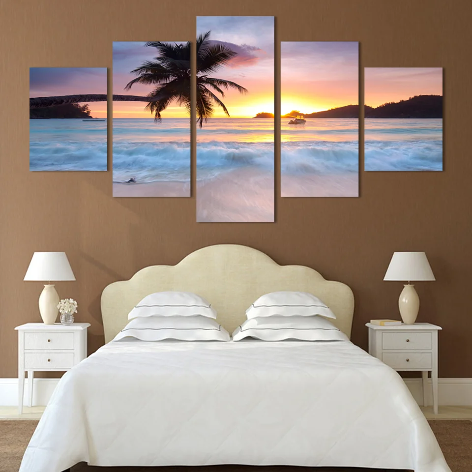 

5 Picture Photo Decor Painting Wall Art Canvas Paintings Hd Print Decor for Living Room For Coconut Tree Sunset Sea Home Decor