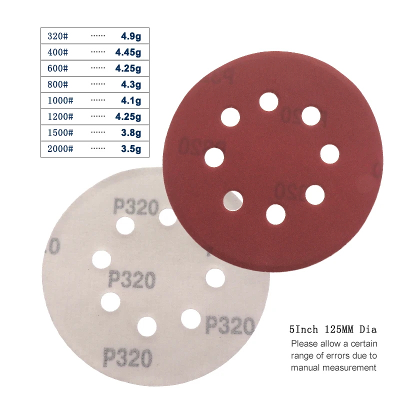 80Pcs 125Mm 8 Lỗ Tròn Chà Nhám Đĩa Đỏ Giấy Nhám Tự Độ Bám Dính Vòng Và Vòng Cát Giấy Nhám 320-2000