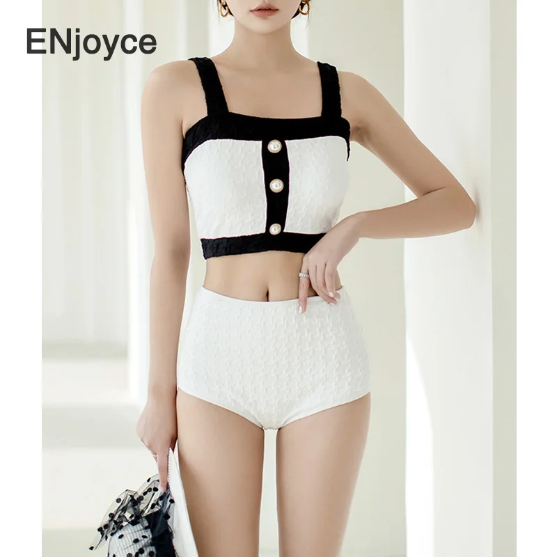 Black White Split Bikini 3 Piece Set Ladies Sexy Cover Up Swimsuit Women Swimwear Swimming Bathing Suit Beach Dress Wear Summer