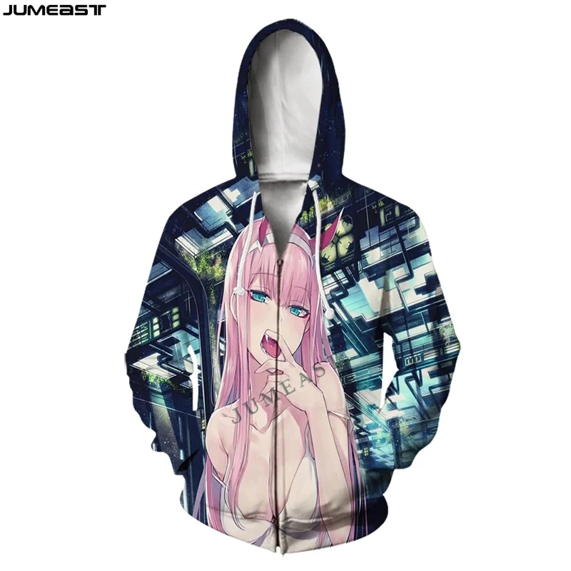 Jumeast Men Women DARLING In The FRANXX Zero Two Oversized Coat Streetwear Harajuku Casual Jacket Pullover Spring Zipper Hoodies