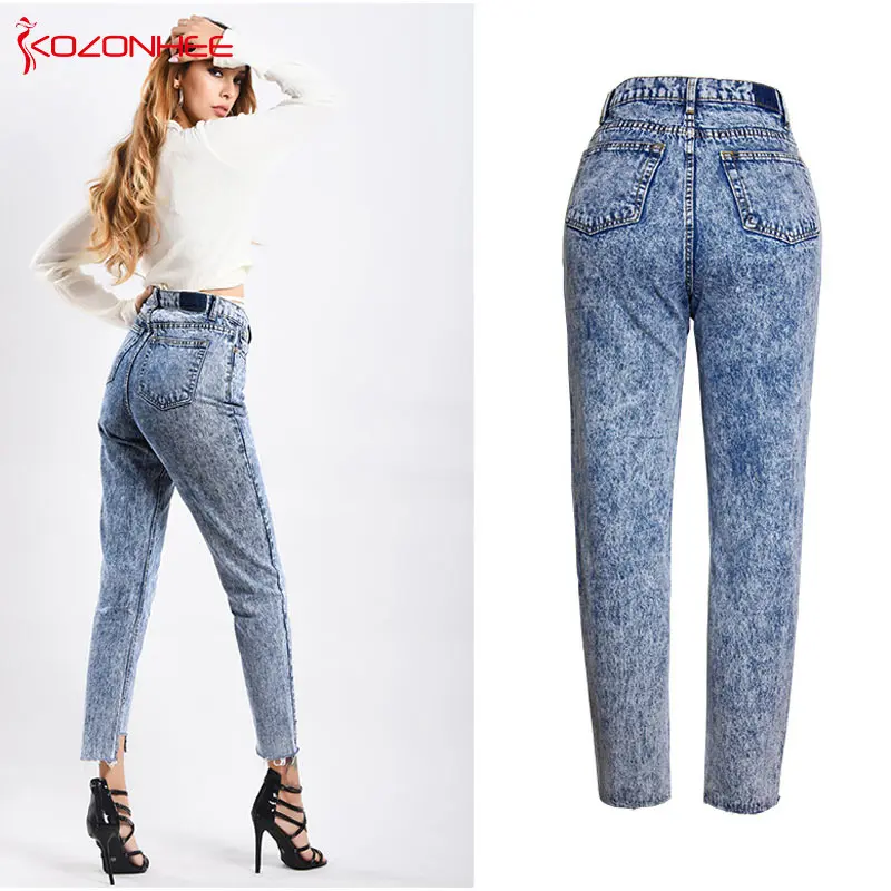 Fashion Boyfriend Mom Jeans Women Loose irregular High Waist Straight Jeans Women #086