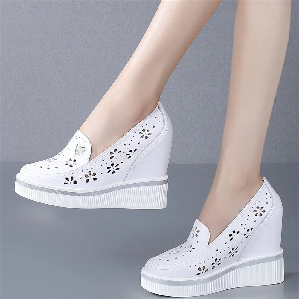 

Summer Platform Pumps Shoes Women Genuine Leather Wedges High Heel Ankle Boots Female Round Toe Fashion Sneakers Casual Shoes