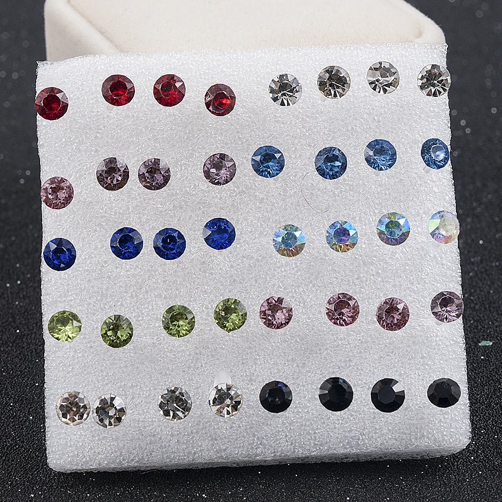 20 Pair/Set Women Girl Rhinestone Crystal Ear Stud Earrings Party Eelgant Earring Jewelry Gift 2 3 4 5mm