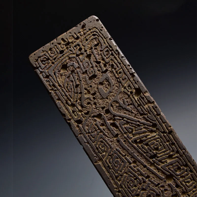 Volcanic Stone Slab Handcrafted Ancient Dragon Totem Oriental Zen Artwork Luxury Wabi-sabi Home Decoration 34x9cm