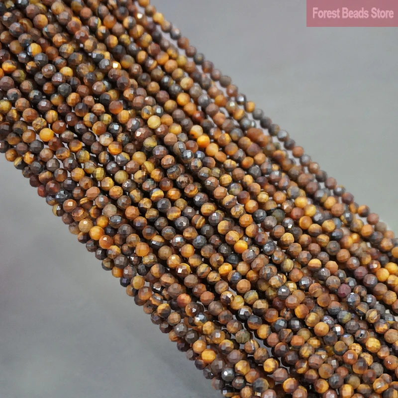 Faceted Yellow Tiger Eye Stone Natural Stone Round Loose Beads DIY Bracelet Earrings for Jewelry Making 15'' Inch 2mm/3mm