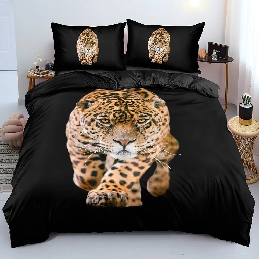 

Leopard Bedding Set Hot Sale 3D Print Animal Duvet Cover Black White Luxury Home Textiles Queen King Size For Adults Kids