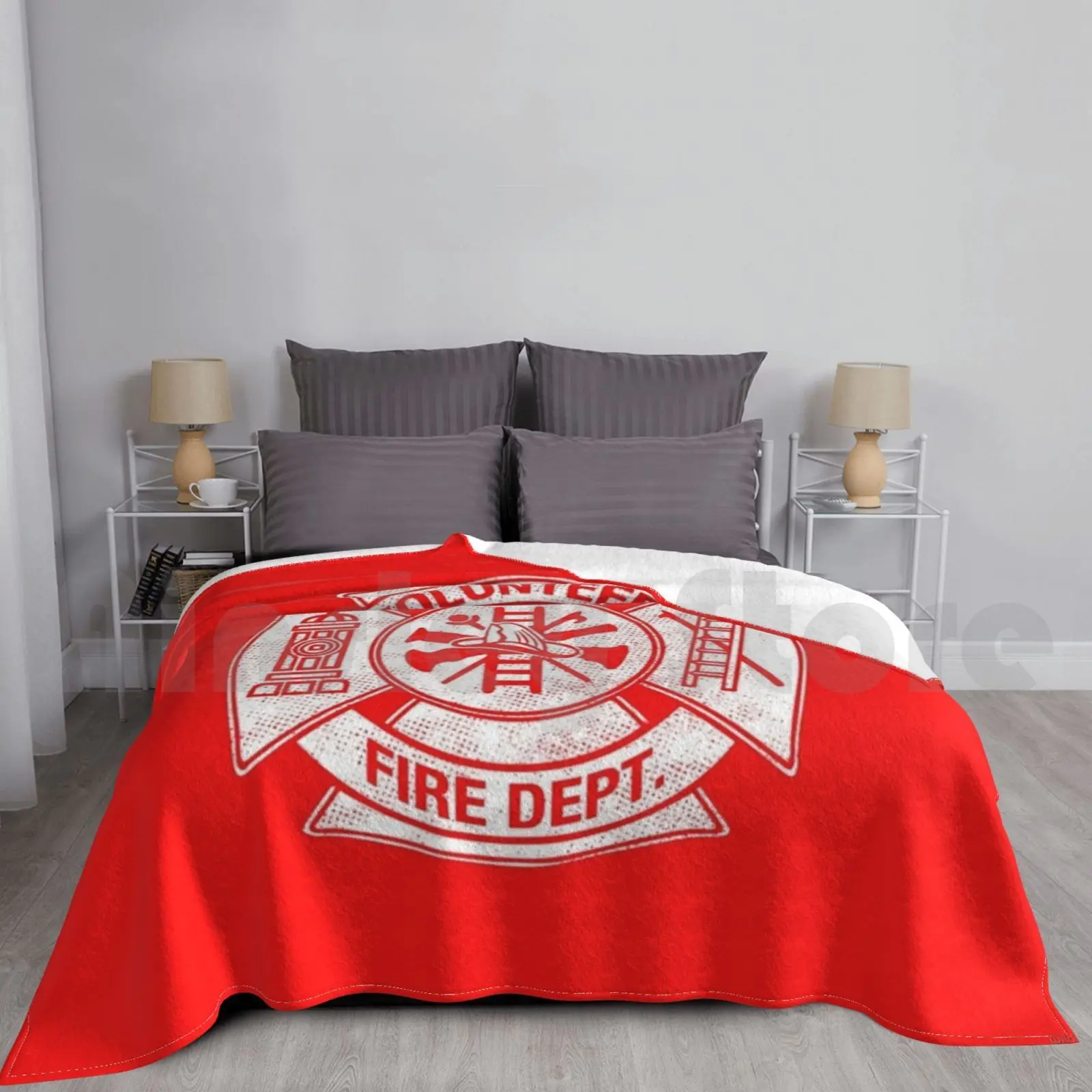 Volunteer Fire Department Firefighter Maltese Cross Design Blanket For Sofa Bed Travel Volunteer Firefighter