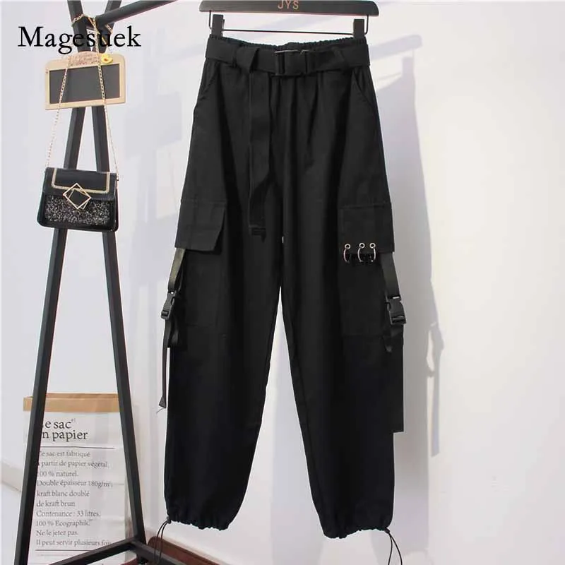 

2020 Autumn Women Korean Style Loose Casual All-match Pant Metal Buckle Beam Pants Elastic Baggy Cargo Pant Pantalon Femme 11076