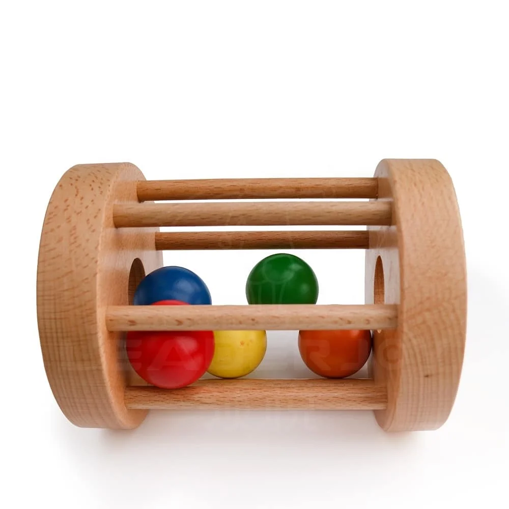 High Quality Wooden Rattle Cylinder Baby Rolling Drum Toys Montessori Sale Kids Toys Educational