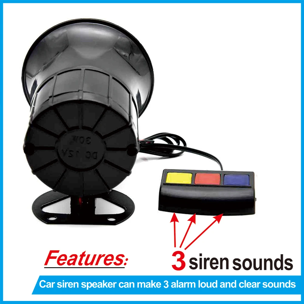 3 Tone Sound Loud Car Warning Alarm Police Fire Siren Air Bugle PA Speaker 12V Siren Air Horn Megaphone Car Horn 115DB