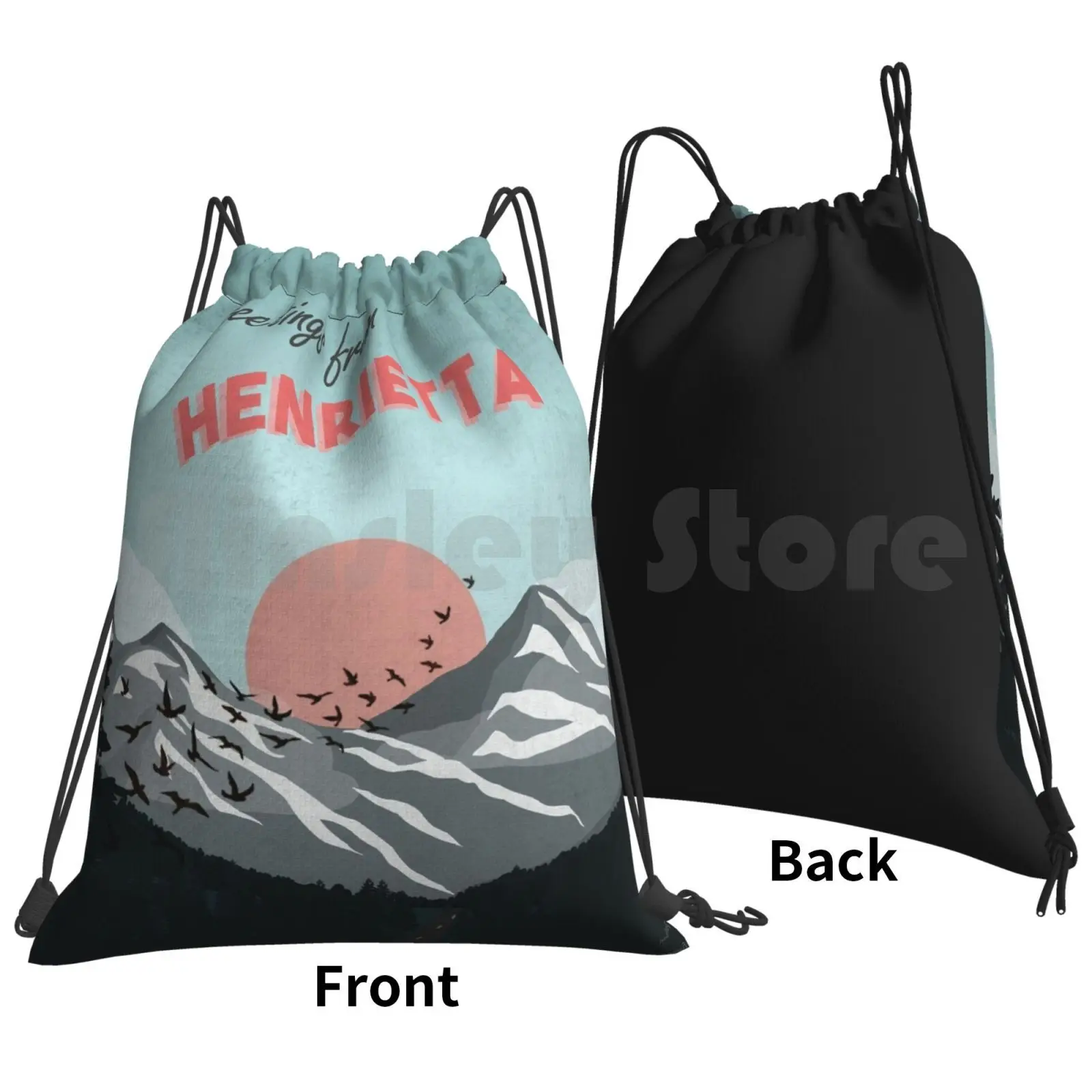 Greetings From Henrietta Postcard Art Backpack Drawstring Bag Riding Climbing Gym Bag Henrietta Trc The Raven Cycle Raven