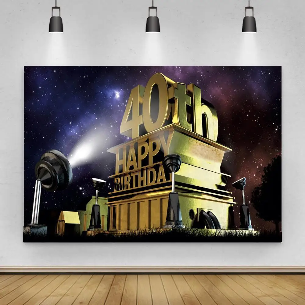 Happy 40th Birthday Backdrop Movie Star Projector Spotlight Background Celebrating 50th Birthday Banner Party Decor Supplies