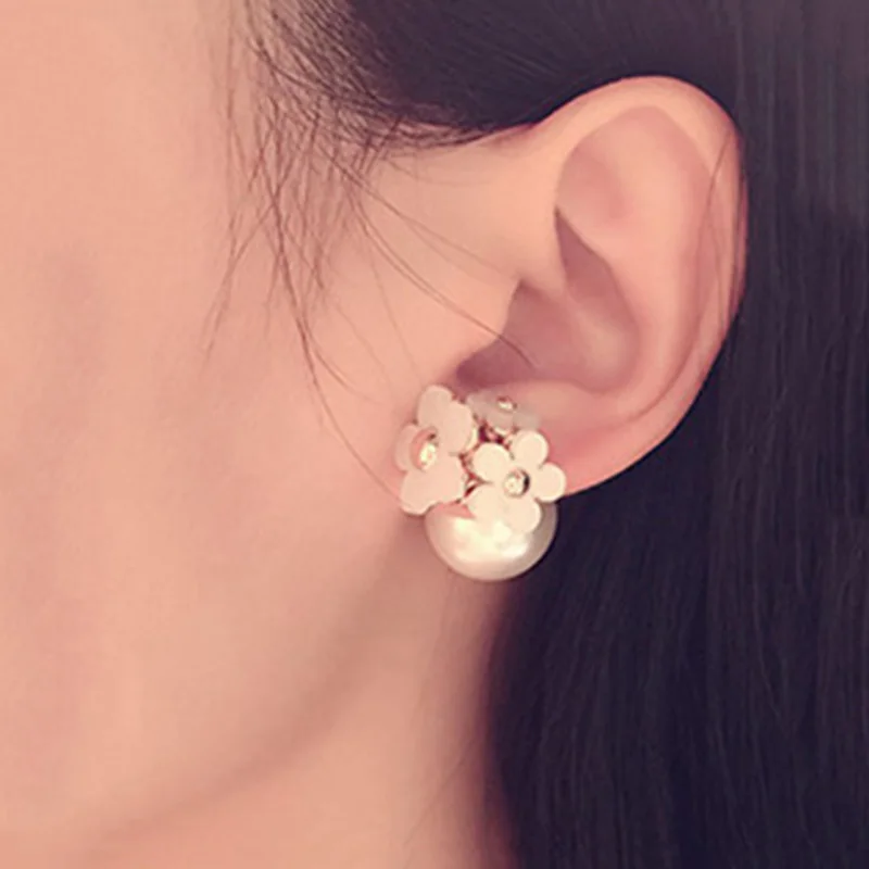 Imitation Pearl Earrings For Women Korean Style Flower Stud Earring Double Side Cute Jewelry Elegant Fashion Earing Brincos XE14