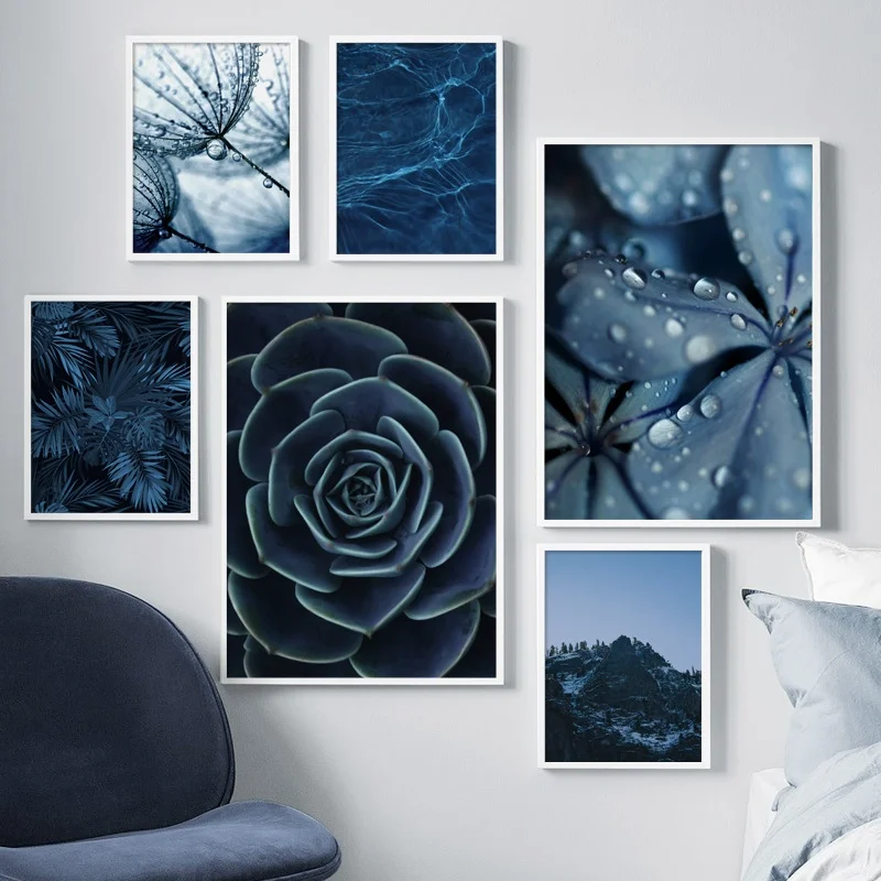 Blue Dandelion Succulents Monstera Leaves Wall Art Canvas Painting Nordic Posters And Prints Wall Pictures For Living Room Decor