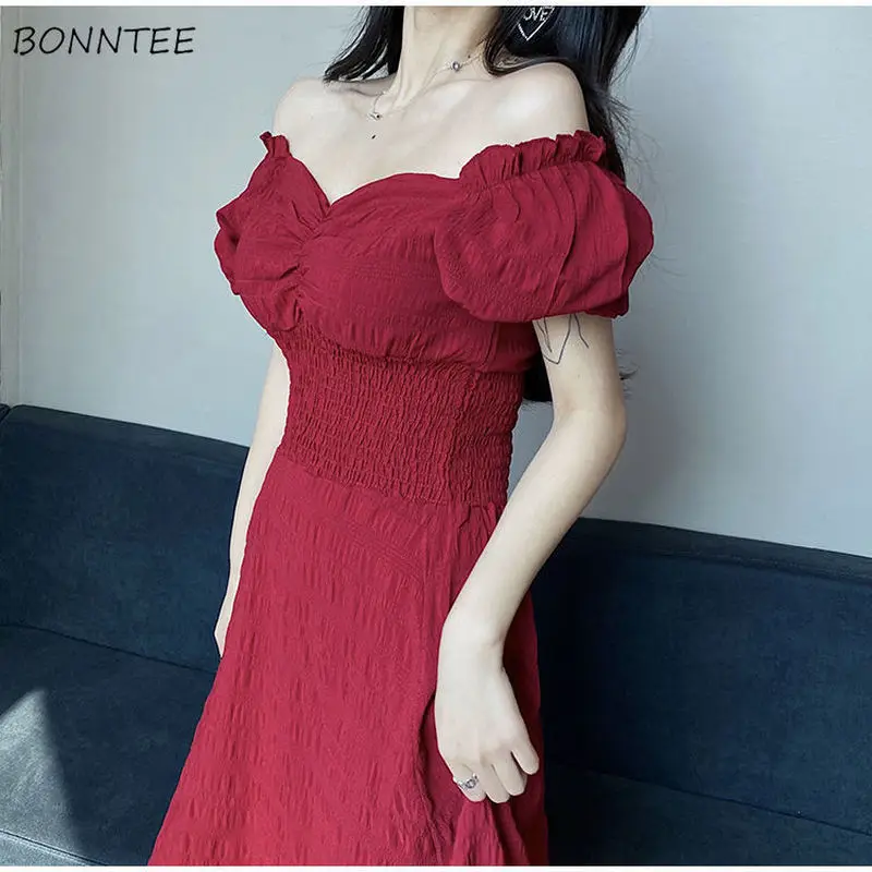 

Dress Women Vintage Puff Sleeve French Summer Fashion Party Romance Empire Ladies Dresses Popular A-line Elegant Womens Vestido