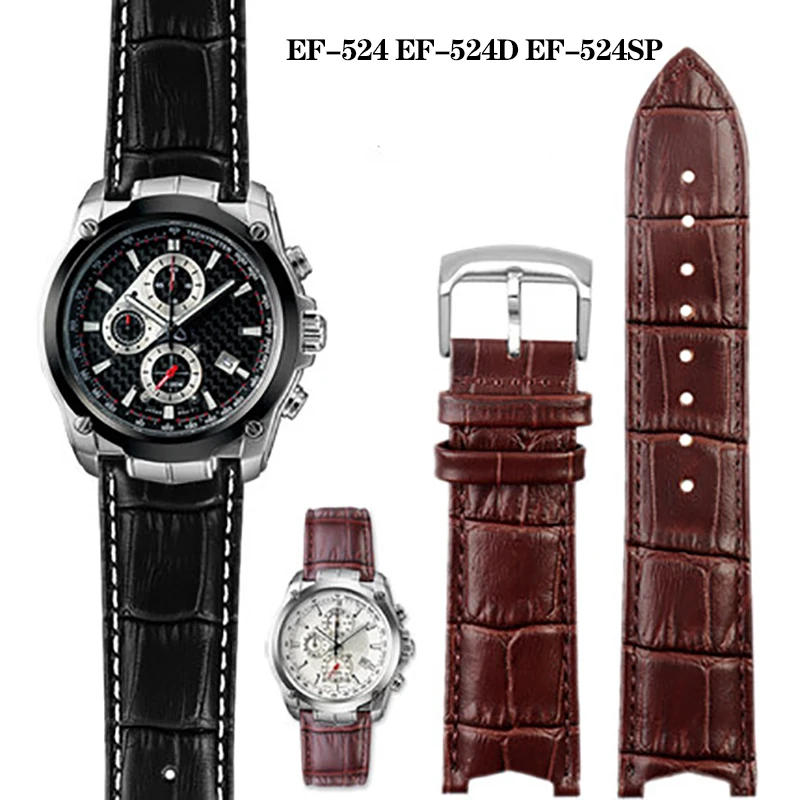 Genuine Leather Watch Band For CASIO Edifice EF-524 EF-524D Cowhide Strap Bracelet Men Watchband Pin or Butterfly Clasp EF524