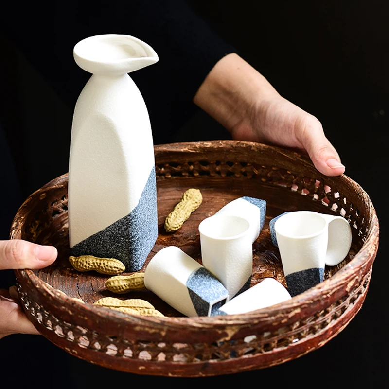 Wine Cup Cold Sake Set Bottle Ceramic Chinese Style Vintage Sake Set Black Color Matching Wijnglazen Household Utensils