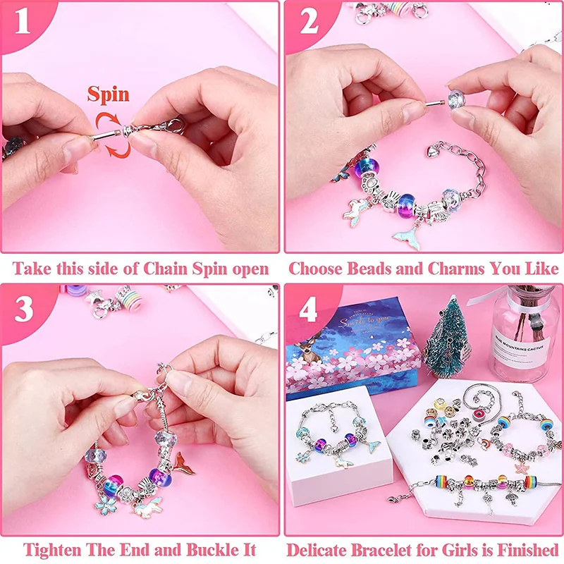 Kit de fabricación de joyas navideñas para niños, pulsera con dijes, collares, conjunto de cuentas de aleación Pandora, DIY, envío gratis, 112 piezas