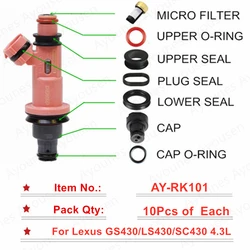 10sets/70pcs For Toyota Lexus LS430 GS430 SC430 4.3L Fuel Injector Repair Sevince Kits For Parts 23250-50030 (AY-RK101)