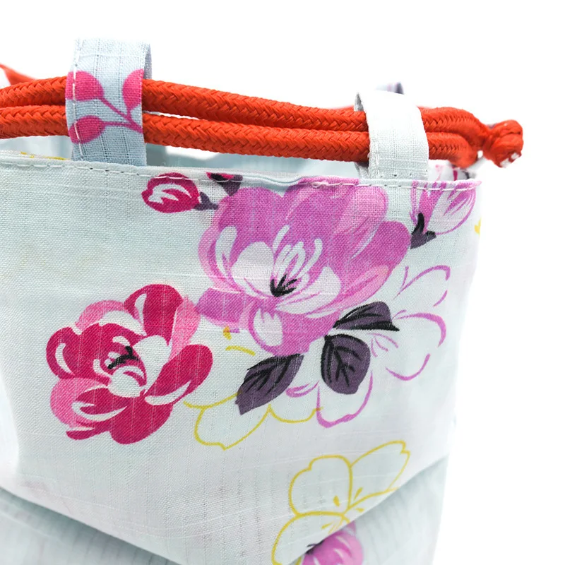 Kimono Traditional Japanese Style Tote Bag Women Kawaii Cartoon Floral Printed Yukata Handbag Harajuku Drawstring Bucket Gift