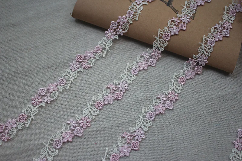 2yards/2.5cm Light pink Delicate Polyester Small Flowers Lace Trims Lace Ribbon DIY Baby Clothes Dress Accessories