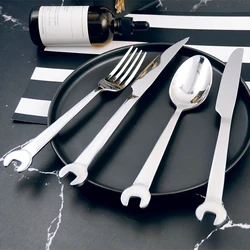 Stainless Steel Creative Wrench Shape Fork Spoon Tableware Steak Knife Dinner Fruit Dessert Long Forks Tea Spoon Picnic Camping