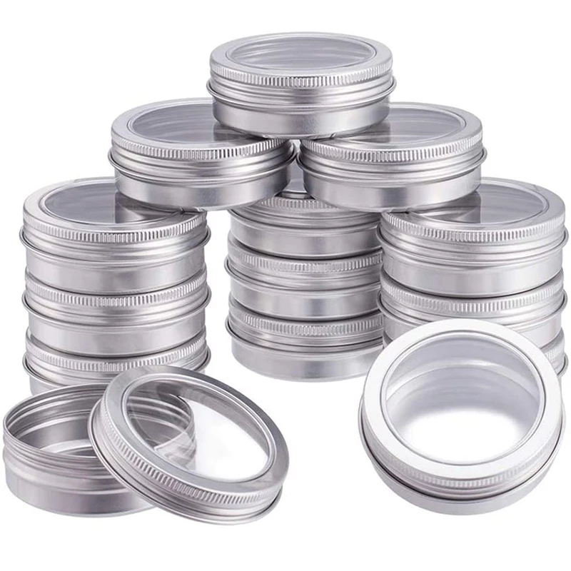 50Pcs 60g 2OZ Tin Can Round Aluminum Can Screw Lid Containers with Clear Window Great for Store Spices Candies Tea or Gift Gi