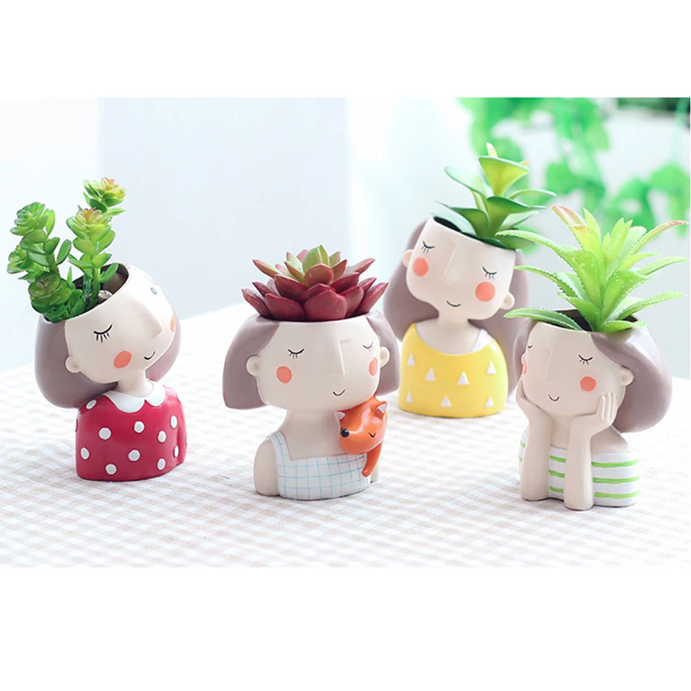 Flower Planter Flowerpot Create Design Human Face Vase Decor Cute Doll Resin Flowerpot Flower Plants Storage Container