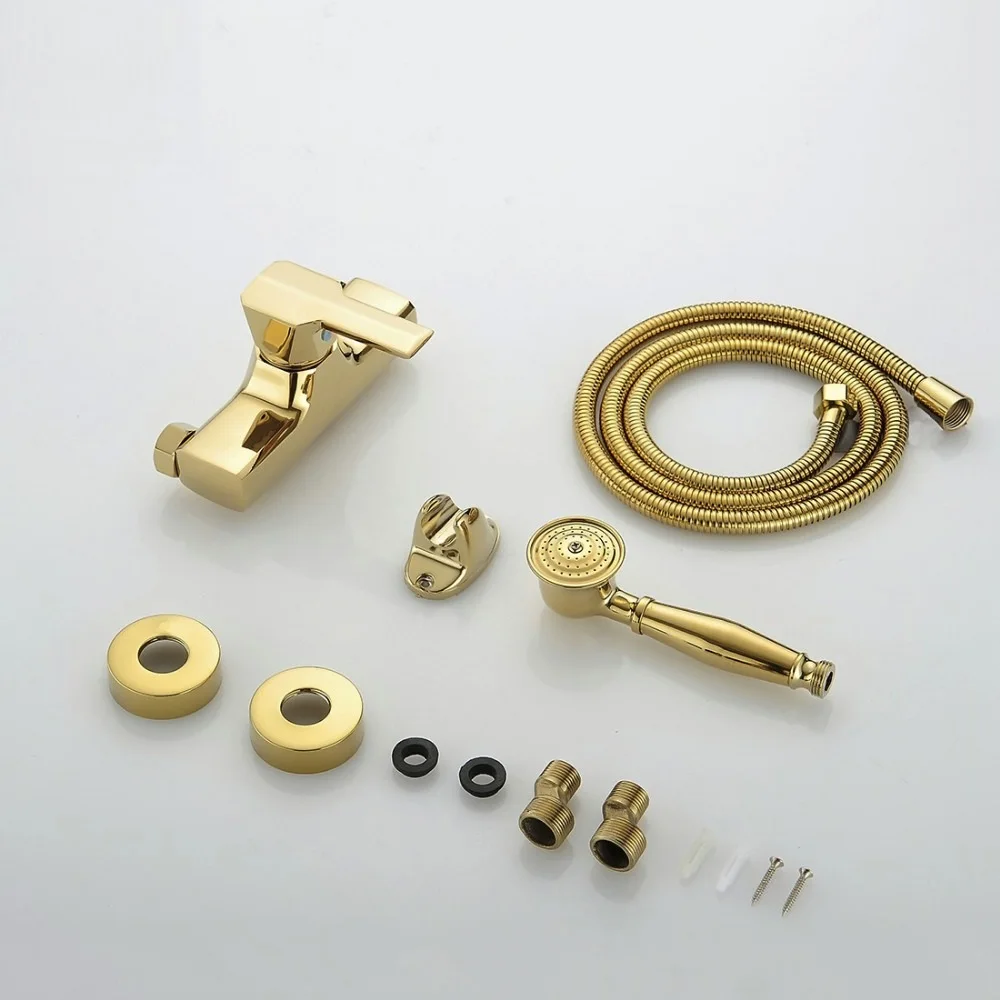 

Vidric Brass Gold Plated Bathtub Mixing Faucet +Hand Shower +Hose ,Wall Mounted Bathroom Bath Shower Faucets Mixer Tap Torneiras