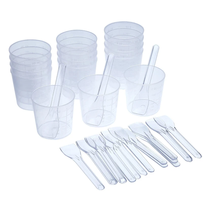 

MONGKA 20 Pieces 2OZ 60ML Graduated Plastic Cups and 20 Pieces Plastic Applicators/Sticks for Mixing Paint, Stain, Epoxy, Resin