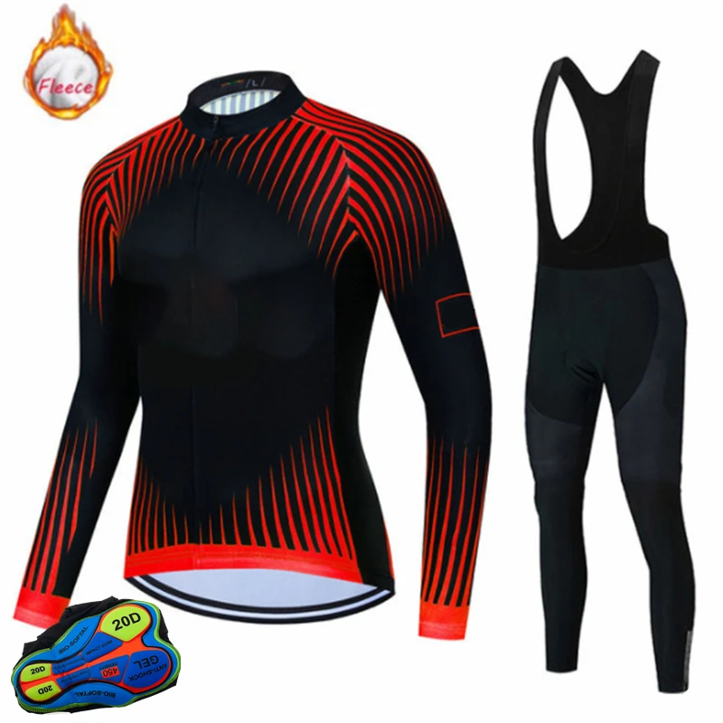 Cycling Clothes Man Jersey suit outdoor riding bike MTB clothing Bib Pants set Warm 2021 NEW Team  Winter thermal fleece