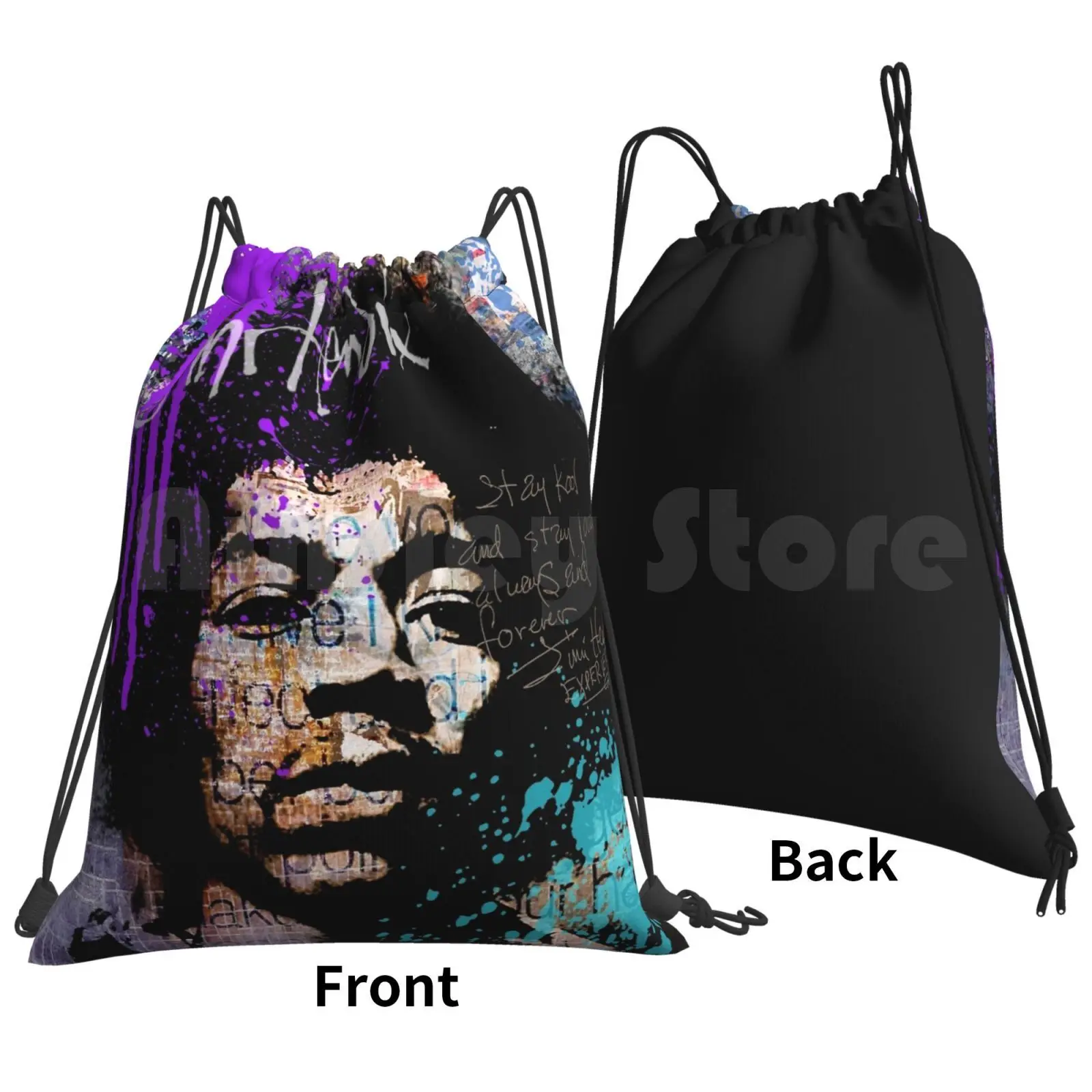 Guitar God #streetart Purple Backpack Drawstring Bags Gym Bag Waterproof Classic N Roll And Roll Music Music Musician