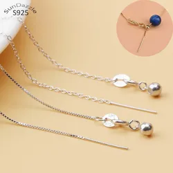 Real Pure Solid 925 Sterling Silver Chains with Needle Silicone Bead DIY Jewelry Making Findings Women Box Chain Necklaces 45cm
