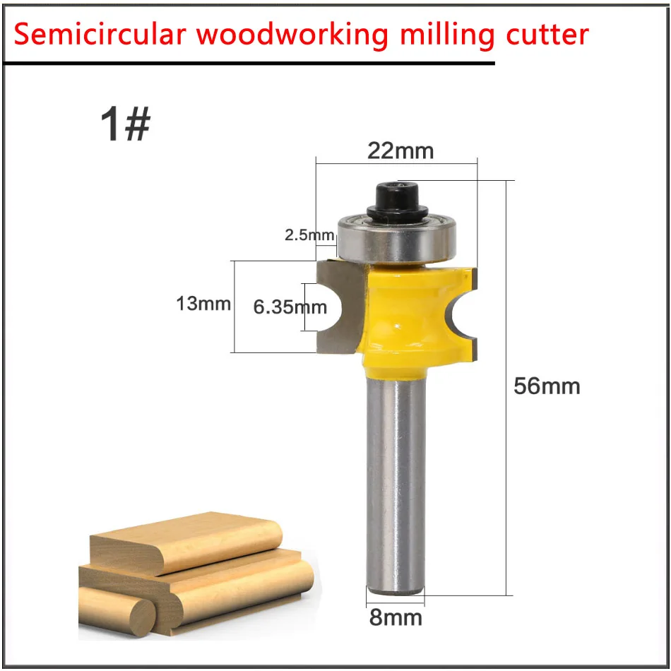 8mm Shank Bearing Semicircular Cutter Ball Cutter Wood Cutter Semicircular Knife Engraving Machine Woodworking Milling Cutters