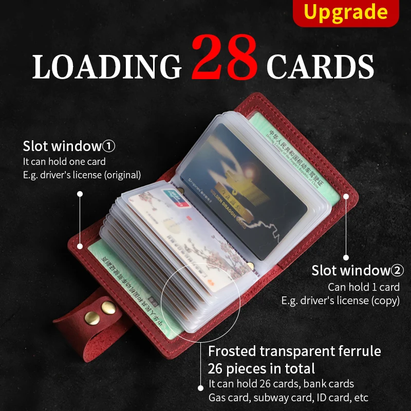 Multi-Slot Card Holder Box Handmade Genuine Leather Credit Cards Business Bus Card Slot Bag Retro Portable Cards Wallet Travel