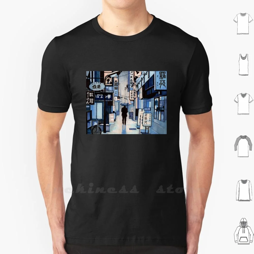 Rainy Day T Shirt 6Xl Rain Rainy Day City Street Night Umbrella Japan Japanese Kanji Anime Comic Dark Moody Urban Industrial