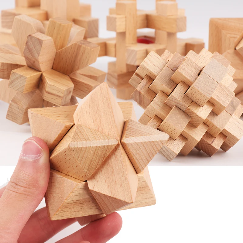 Kids Children Adult Kong Ming Luban Lock 3D Handmade Bamboo Math Puzzles Brain Teasers Educational Finger Toy Birthday Xmas Gift