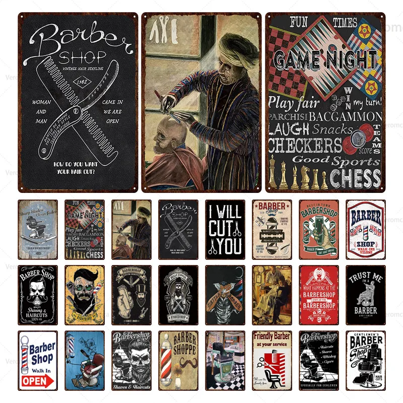 Barbershop Tin Sign Barber Tool Metal Poster Wall Decor Pin Up Signs For Barber Tattoo Shop Vintage Iron Painting Plate Plaques