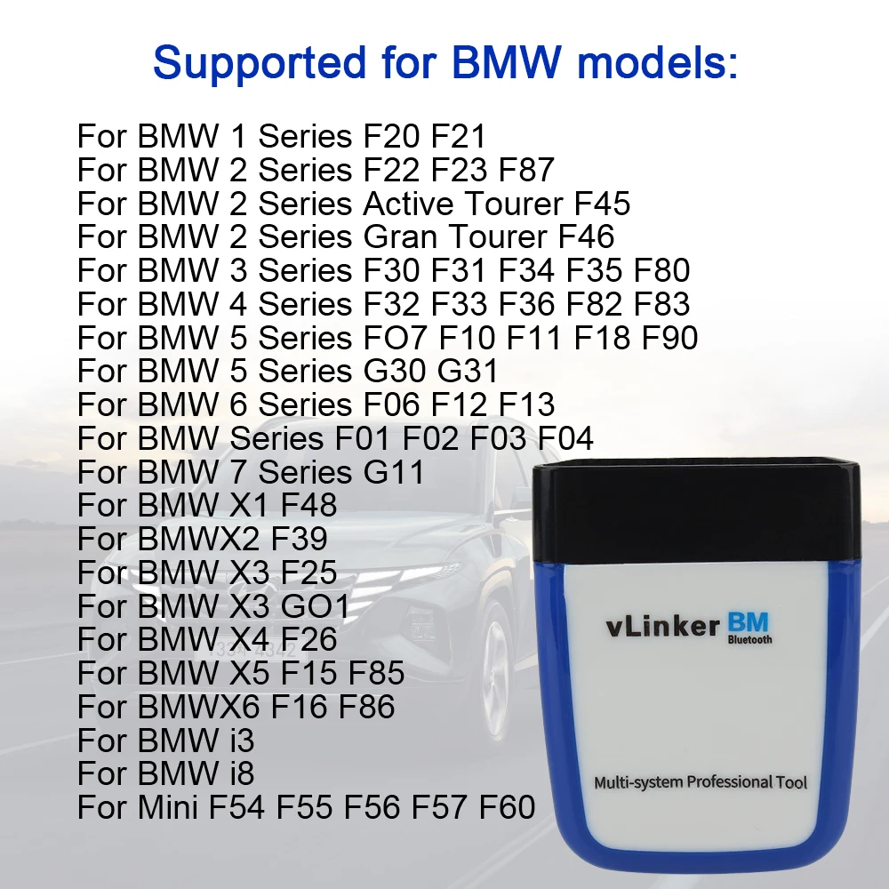 For BMW F30 F20 F10 F11 X5 Serie 1 3 vLinker BM ELM327 V2.2 OBD2 Scanner Diagnostic Tools Bluetooth Code Reader Car Accessories