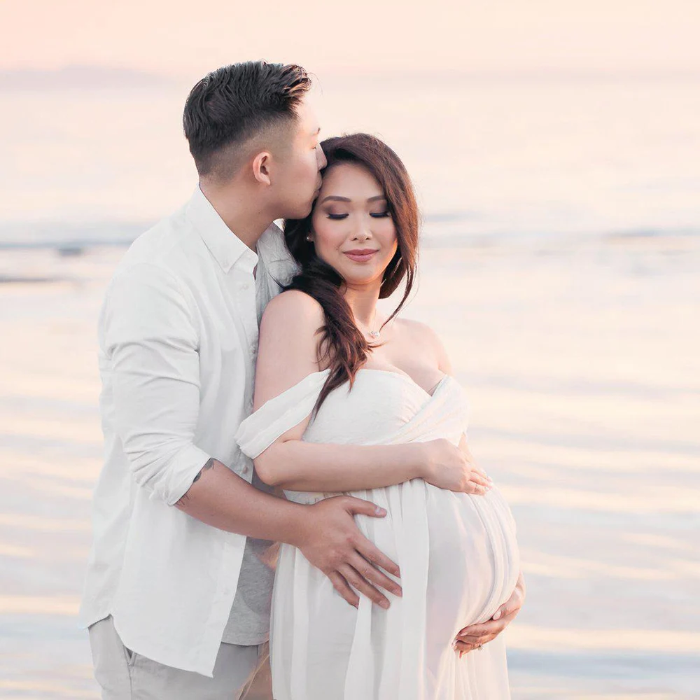 Maternity Trailing Long Dresses Sexy Photo Photography Props Pregnant Women Black White Soft Lace Chiffon Pregnancy Maxi Gown
