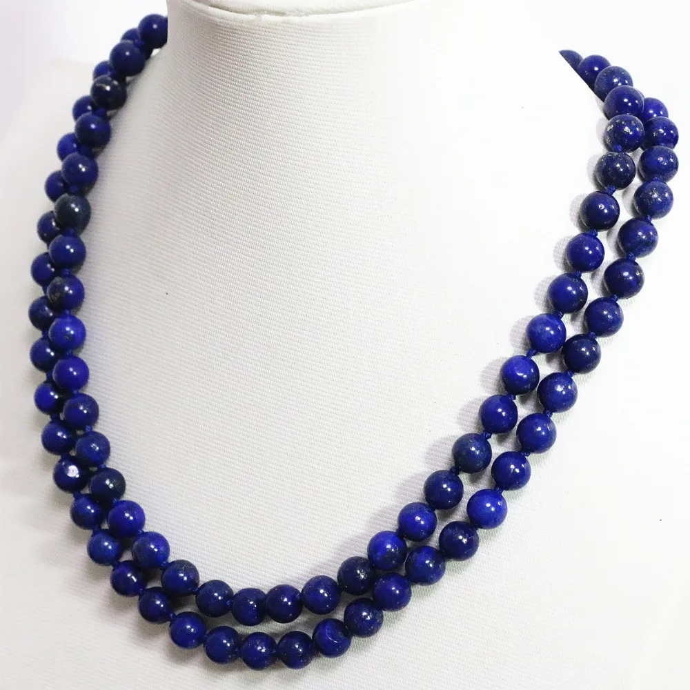 Newly blue lapis lazuli stone round egyptian natural beads 8,10,12mm elegant long chain fashoin necklace jewelry 36inch B1484